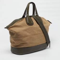 Pre Owned Givenchy Nightingale Large Olive Green/Beige Canvas and Leather Satchel