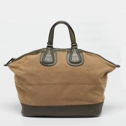 Pre Owned Givenchy Nightingale Large Olive Green/Beige Canvas and Leather Satchel