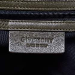 Pre Owned Givenchy Nightingale Large Olive Green/Beige Canvas and Leather Satchel