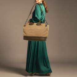 Pre Owned Givenchy Nightingale Large Olive Green/Beige Canvas and Leather Satchel