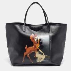 Pre Owned Givenchy Antigona Bambi Print Large Black Coated Canvas Shopper Tote