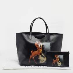 Pre Owned Givenchy Antigona Bambi Print Large Black Coated Canvas Shopper Tote