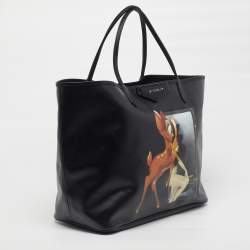 Pre Owned Givenchy Antigona Bambi Print Large Black Coated Canvas Shopper Tote