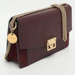 Pre Owned Givenchy GV3 Burgundy Suede and Leather Wallet On Chain