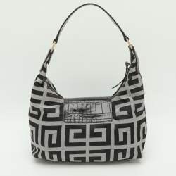 مملوكة مسبقًا Givenchy Grey/Black Signature Canvas and Croc Embossed Leather Hobo