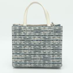 Pre Owned Givenchy G Mini Blue/Off White Monogram Denim and Leather Shopper Tote