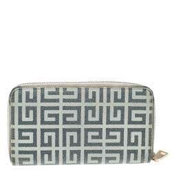 Pre Owned Givenchy White/Grey Coated Canvas Antigona Zip Around Wallet