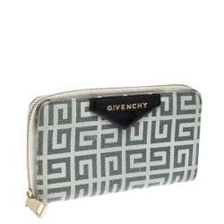 Pre Owned Givenchy White/Grey Coated Canvas Antigona Zip Around Wallet