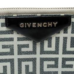 Pre Owned Givenchy White/Grey Coated Canvas Antigona Zip Around Wallet
