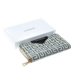 Pre Owned Givenchy White/Grey Coated Canvas Antigona Zip Around Wallet
