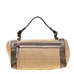 Givenchy Cream and Metallic Brown Canvas And Leather Satchel