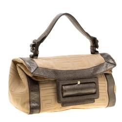 Givenchy Cream and Metallic Brown Canvas And Leather Satchel