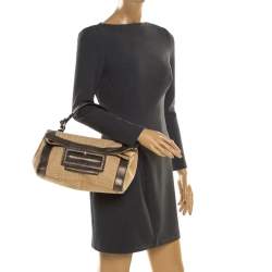 Givenchy Cream and Metallic Brown Canvas And Leather Satchel