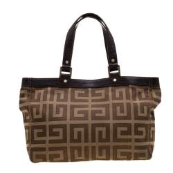 Givenchy Brown Monogram Canvas And Croc Embossed Leather Tote