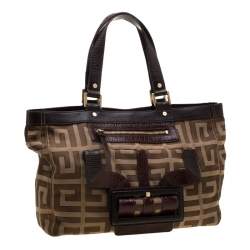 Givenchy Brown Monogram Canvas And Croc Embossed Leather Tote