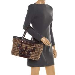 Givenchy Brown Monogram Canvas And Croc Embossed Leather Tote