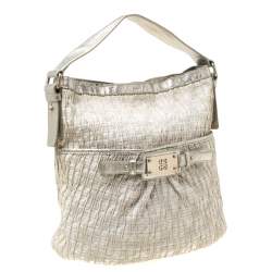 Givenchy Beige Shimmering Canvas and Leather Trim Hobo