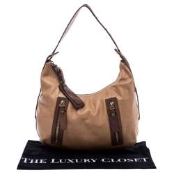 Pre Owned حقيبة جيفنشي جلد بيج/ بني مونوغرامي منقوش جيب بسحاب مزدوج