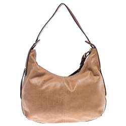 Pre Owned حقيبة جيفنشي جلد بيج/ بني مونوغرامي منقوش جيب بسحاب مزدوج