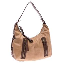 Pre Owned حقيبة جيفنشي جلد بيج/ بني مونوغرامي منقوش جيب بسحاب مزدوج