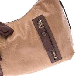 Pre Owned حقيبة جيفنشي جلد بيج/ بني مونوغرامي منقوش جيب بسحاب مزدوج