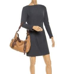 Pre Owned حقيبة جيفنشي جلد بيج/ بني مونوغرامي منقوش جيب بسحاب مزدوج