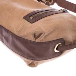 Pre Owned حقيبة جيفنشي جلد بيج/ بني مونوغرامي منقوش جيب بسحاب مزدوج