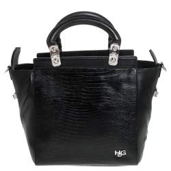 Pre Owned Givenchy Black Croc Embossed Leather Satchel
