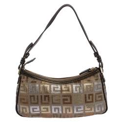 Pre Owned حقيبة جيفنشي "بوغويت" جلد و كانفاس مونوغرامي بيج وميتاليك