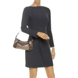 Pre Owned حقيبة جيفنشي "بوغويت" جلد و كانفاس مونوغرامي بيج وميتاليك