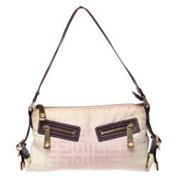 Pre Owned حقيبة جيفنشي "بوغويت" بجيبين متماثلين بسحابكانفاس مطبوع بشعار الماركة ورديفاتح و كريمي 