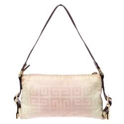 Pre Owned حقيبة جيفنشي "بوغويت" بجيبين متماثلين بسحابكانفاس مطبوع بشعار الماركة ورديفاتح و كريمي 