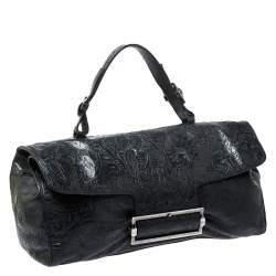 مملوكة مسبقًا حقيبة جيفنشي بيد علوية جلد بنقوش بايزلي بارزة أسود