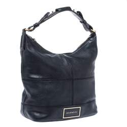 Pre Owned Givenchy Black Leather Logo Hobo