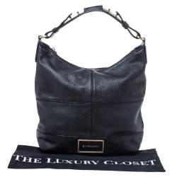 Pre Owned Givenchy Black Leather Logo Hobo