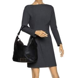 Pre Owned Givenchy Black Leather Logo Hobo