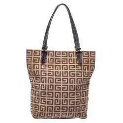 مملوكة مسبقًا حقيبة يد جيفنشي سحاب شراشيب جلد وكافاس مونوغرامية بنية