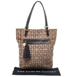 مملوكة مسبقًا حقيبة يد جيفنشي سحاب شراشيب جلد وكافاس مونوغرامية بنية