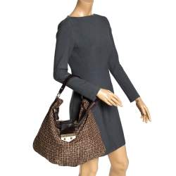 Pre Owned حقيبة جيفنشي قلاب جلد وكانفاس مونوغرامية بنية