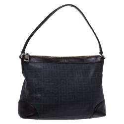 مملوكة مسبقًا Givenchy Black/Dark Brown Monogram Coated Canvas and Leather Hobo