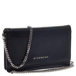 Pre Owned Givenchy Black Leather Pandora Wallet on Chain