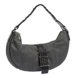 Pre Owned Givenchy Grey/Black Denim and Leather Hobo