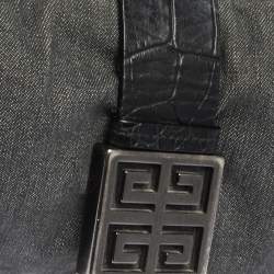 Pre Owned Givenchy Grey/Black Denim and Leather Hobo