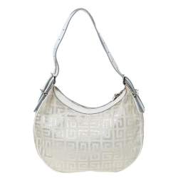 Pre Owned حقيبة جيفنشي كانفاس مونوغرامي وجلد أبيض / فضي بشراشيب