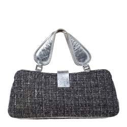 Pre Owned Givenchy Grey Tweed and Leather Logo Plague Flap Satchel