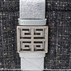 Pre Owned Givenchy Grey Tweed and Leather Logo Plague Flap Satchel
