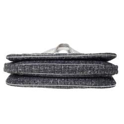 Pre Owned Givenchy Grey Tweed and Leather Logo Plague Flap Satchel