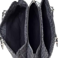 Pre Owned Givenchy Grey Tweed and Leather Logo Plague Flap Satchel