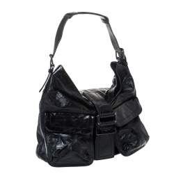 Pre Owned Givenchy Black Patent Leather Double Pocket Shoulder Bag