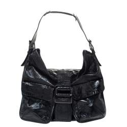 Pre Owned Givenchy Black Patent Leather Double Pocket Shoulder Bag
